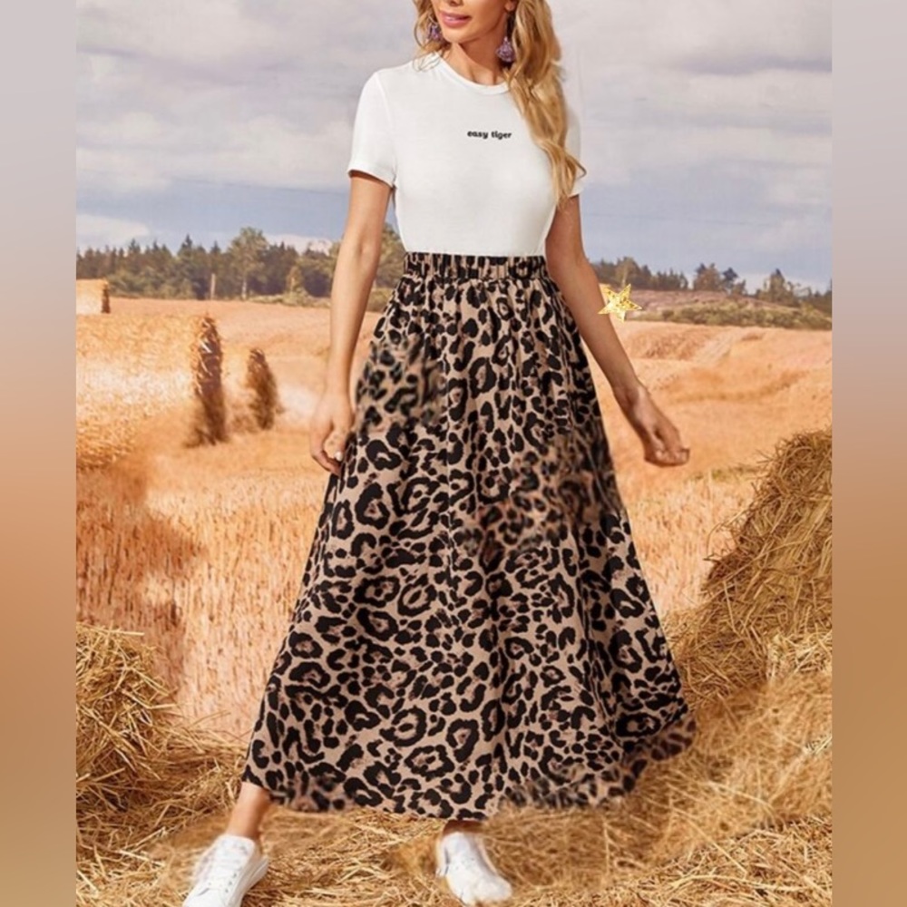 Boho leopard print maxi skirt